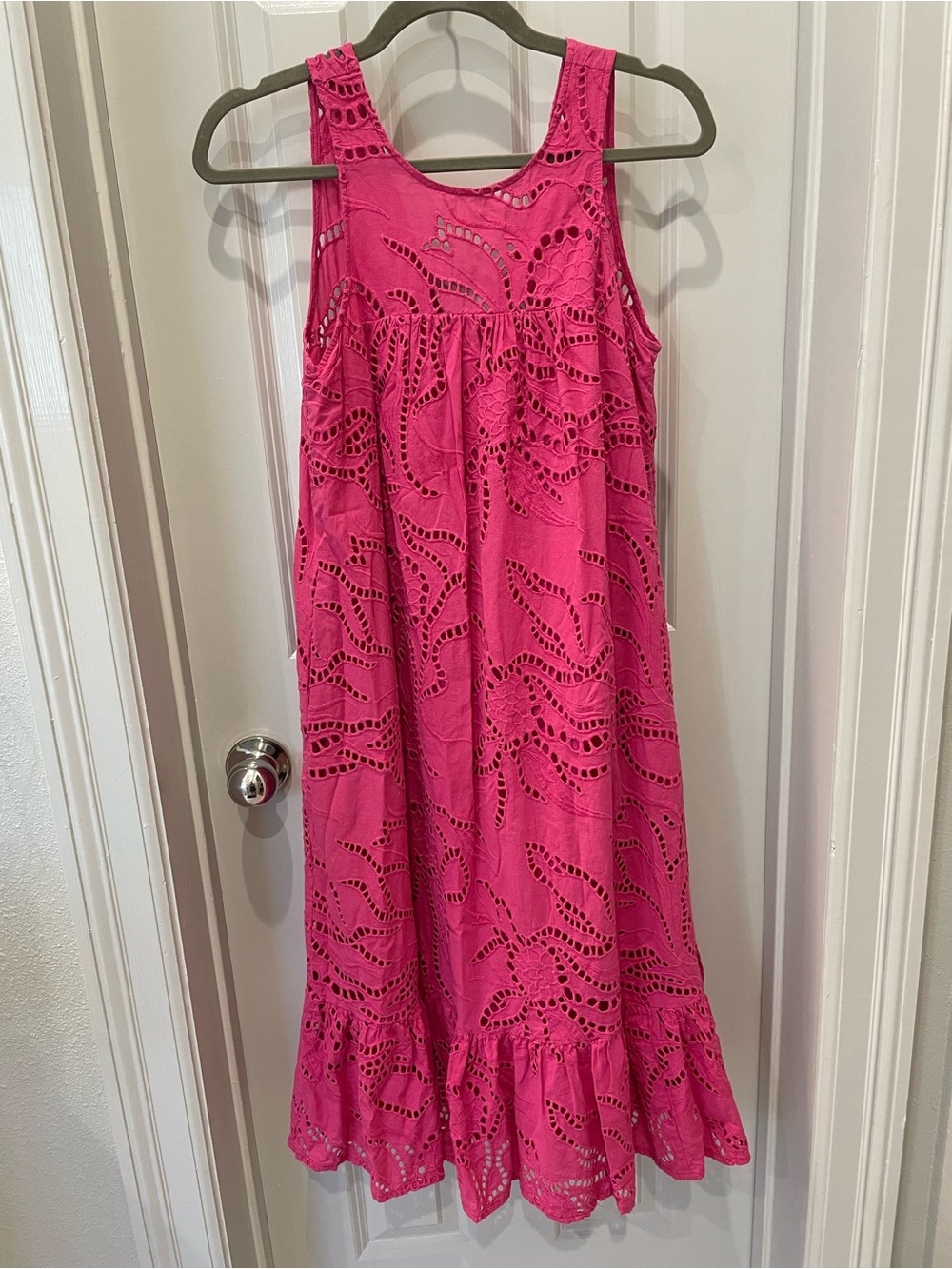 Maeve Hot Pink Eyelet Maxi Dress